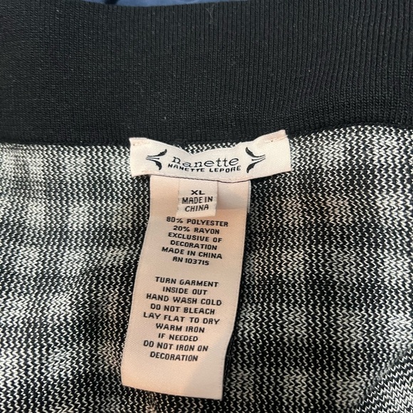 Nanette Lepore Knit Gingham Pencil Skirt Elastic Waist Fringe Hem Sz XL B&W - Picture 6 of 6